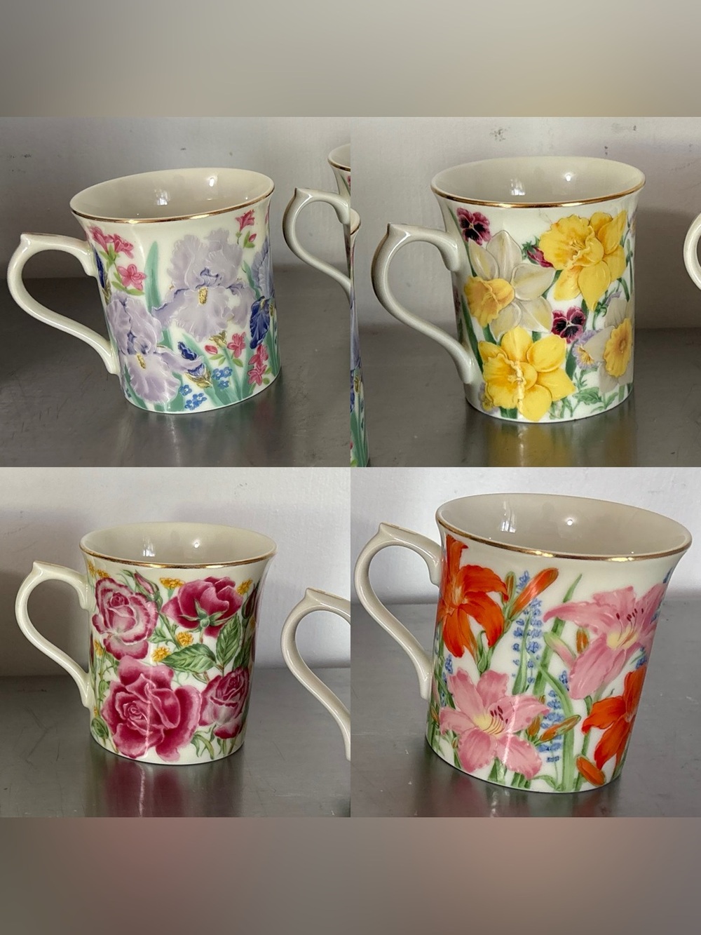 Lenox Flower Blossom Mugs Suzanne Clee vintage 1995 very good